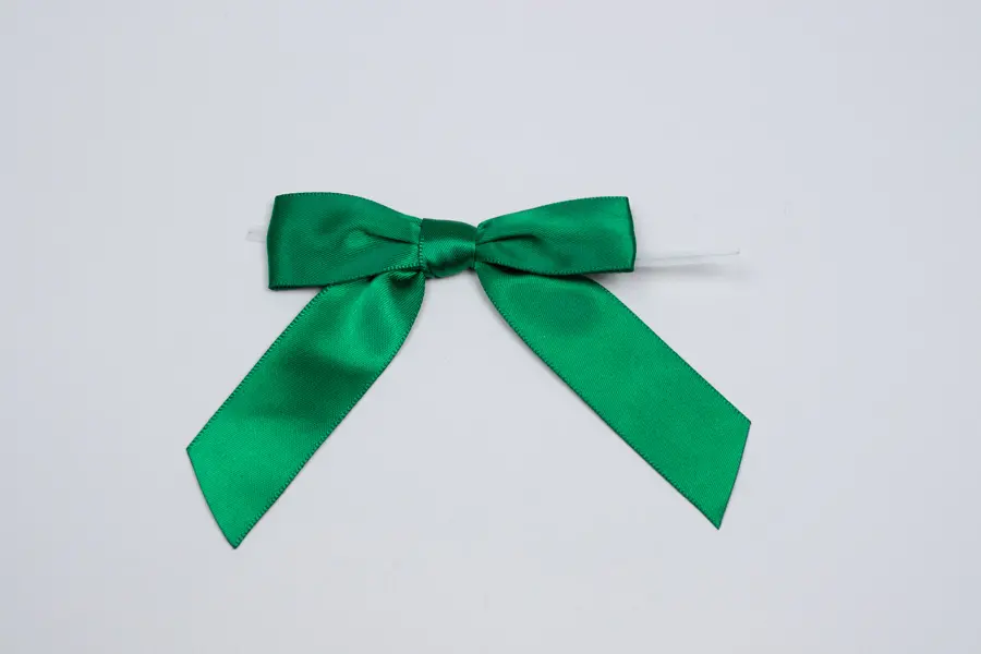3W x 2-3/4 Bow, Pre-Tied Satin Bows With Wire Twist, Forest Satin