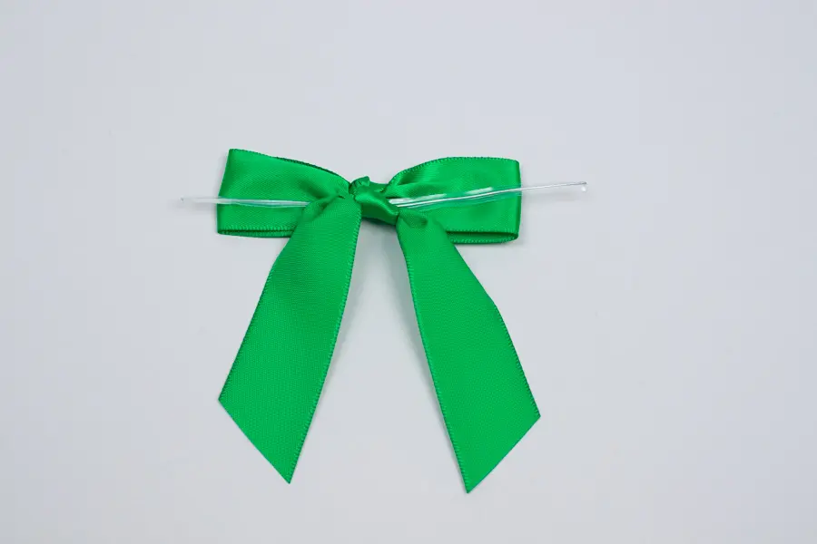3W x 2-3/4 Bow, Pre-Tied Satin Bows With Wire Twist, Emerald Satin