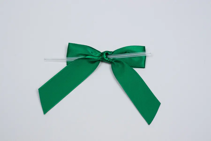 3W x 2-3/4 Bow, Pre-Tied Satin Bows With Wire Twist, Forest Satin