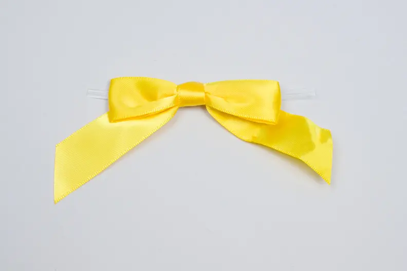 3W x 2-3/4 Bow, Pre-Tied Satin Bows With Wire Twist, Daffodil Satin