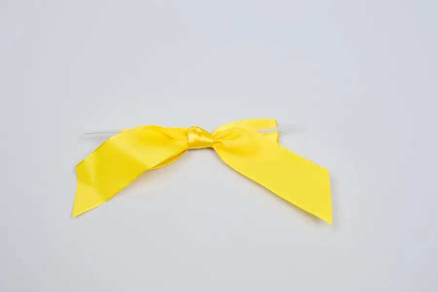 3W x 2-3/4 Bow, Pre-Tied Satin Bows With Wire Twist, Daffodil Satin