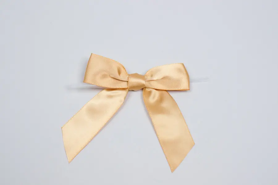 3W x 2-3/4 Bow, Pre-Tied Satin Bows With Wire Twist, Gold Satin
