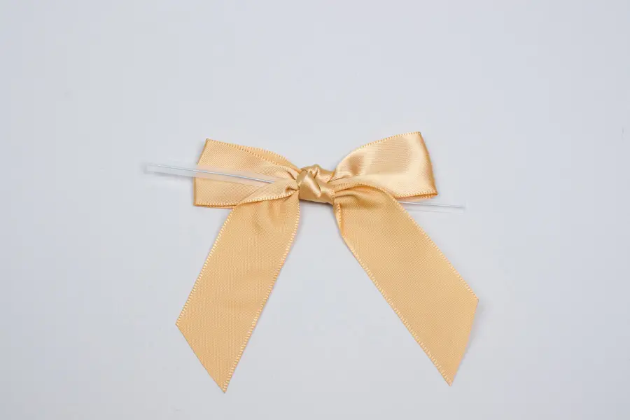 3W x 2-3/4 Bow, Pre-Tied Satin Bows With Wire Twist, Gold Satin
