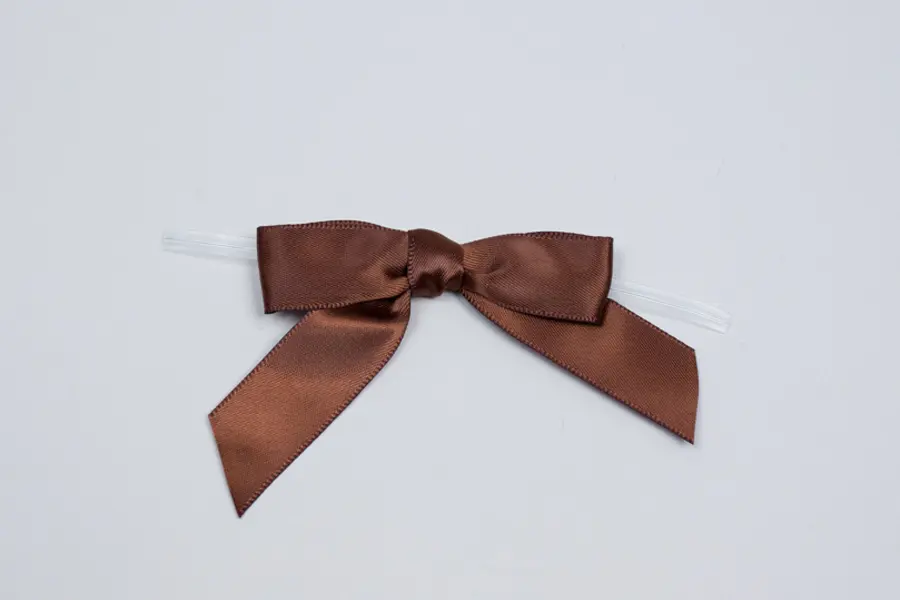 3W x 2-3/4 Bow, Pre-Tied Satin Bows With Wire Twist, Brown Satin