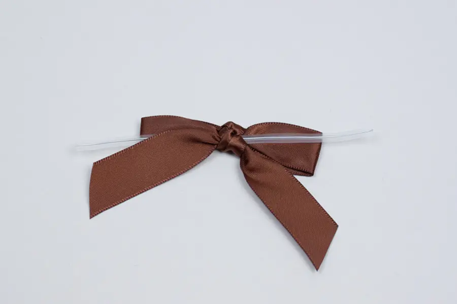 3W x 2-3/4 Bow, Pre-Tied Satin Bows With Wire Twist, Brown Satin