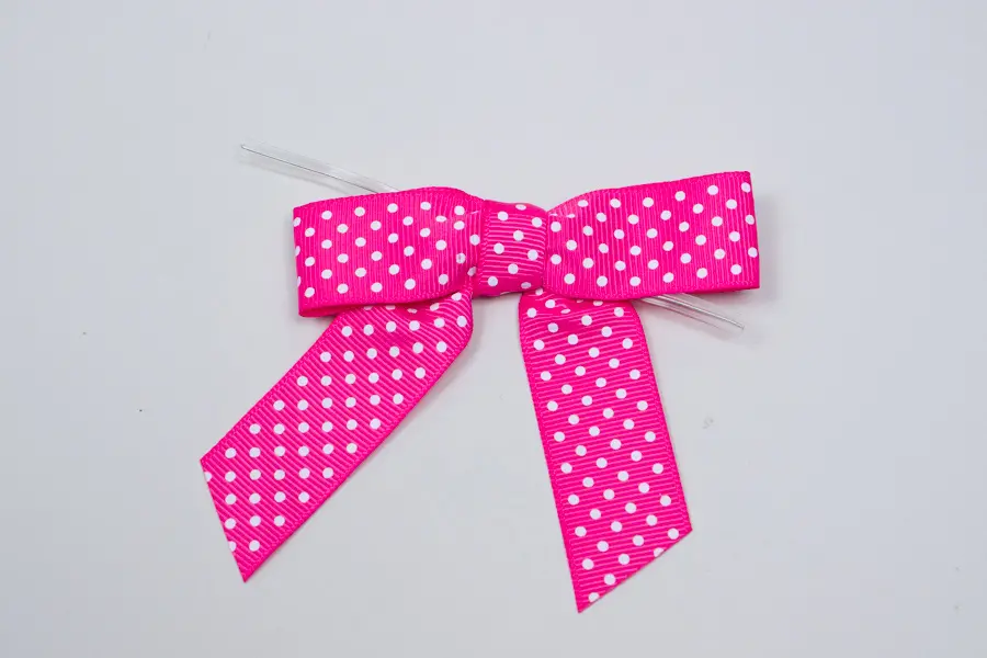 3W x 2-3/4 Bow, Pre-Tied Grosgrain Polka Dot Bows With Wire Twist, Hot Pink Polka Dots Grosgrain
