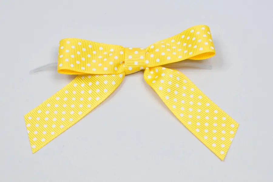 3W x 2-3/4 Bow, Pre-Tied Grosgrain Polka Dot Bows With Wire Twist, Maize Polka Dots Grosgrain