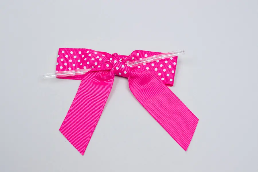 3W x 2-3/4 Bow, Pre-Tied Grosgrain Polka Dot Bows With Wire Twist, Hot Pink Polka Dots Grosgrain