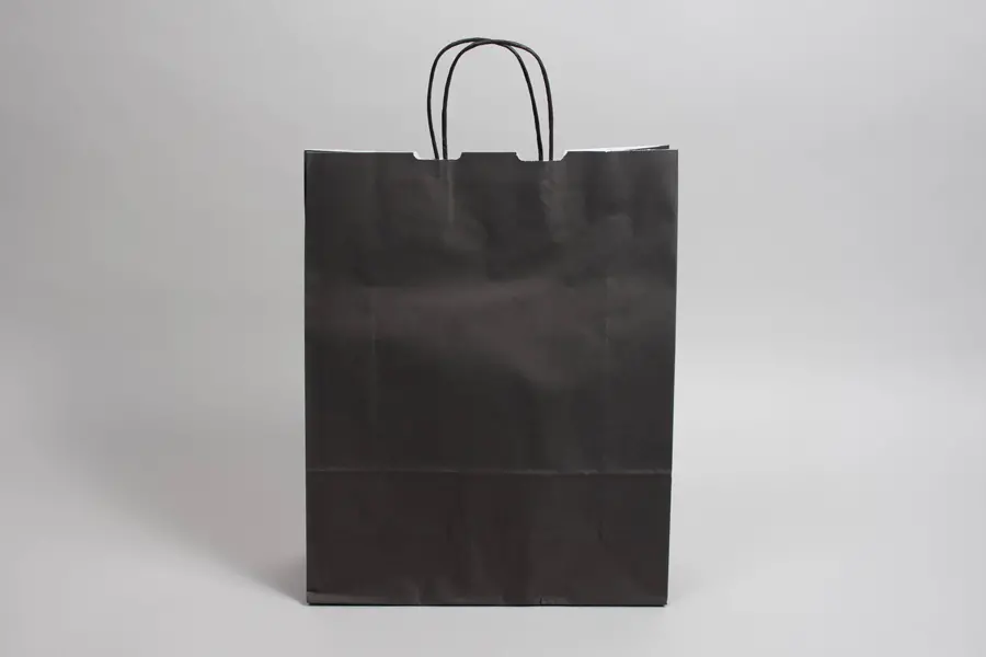 8-3/4W x 3-1/2D x 9H, Tinted Colors on Kraft Base Paper Bags with Twisted Paper Handles, Black