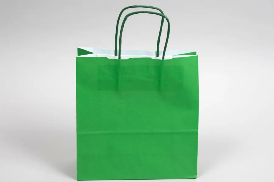 8-3/4W x 3-1/2D x 9H, Tinted Colors on Kraft Base Paper Bags with Twisted Paper Handles, Bright Kelly Green