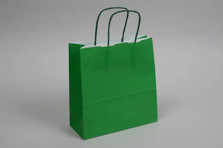 8-3/4W x 3-1/2D x 9H, Tinted Colors on Kraft Base Paper Bags with Twisted Paper Handles, Bright Kelly Green