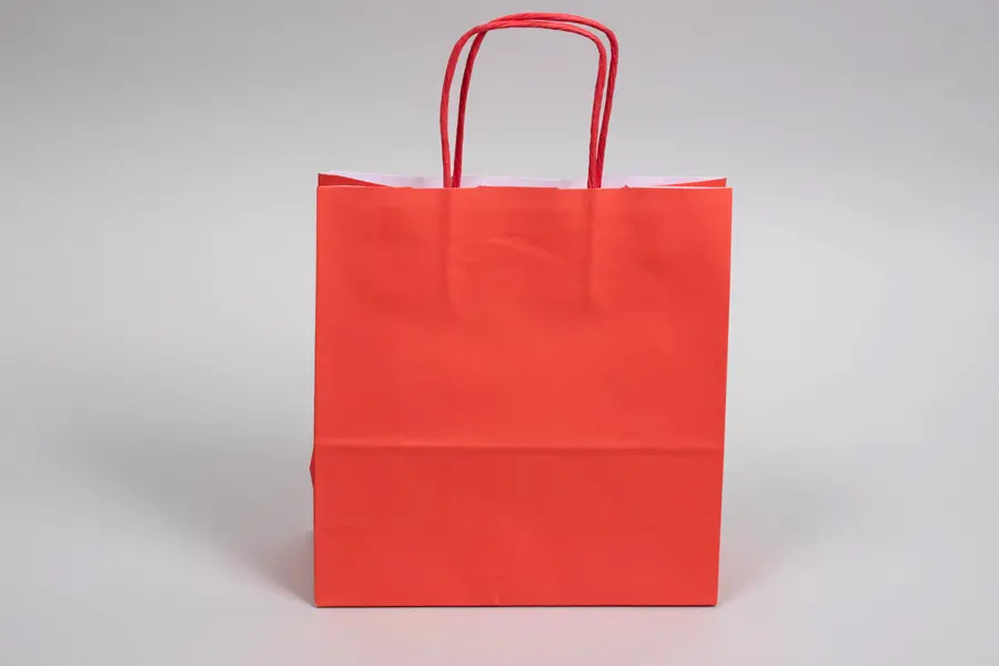 8-3/4W x 3-1/2D x 9H, Tinted Colors on Kraft Base Paper Bags with Twisted Paper Handles, Bright Warm Red