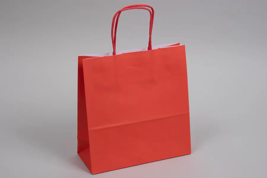 8-3/4W x 3-1/2D x 9H, Tinted Colors on Kraft Base Paper Bags with Twisted Paper Handles, Bright Warm Red