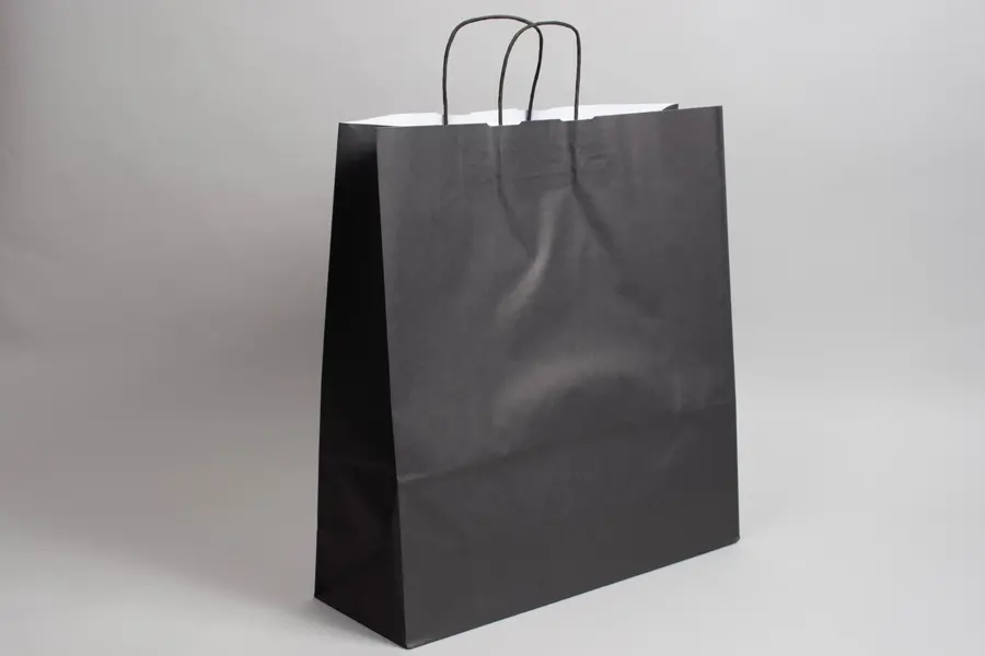 12-1/2W x 4-3/4D x 15-3/4H, Tinted Colors on Kraft Base Paper Bags with Twisted Paper Handles, Black