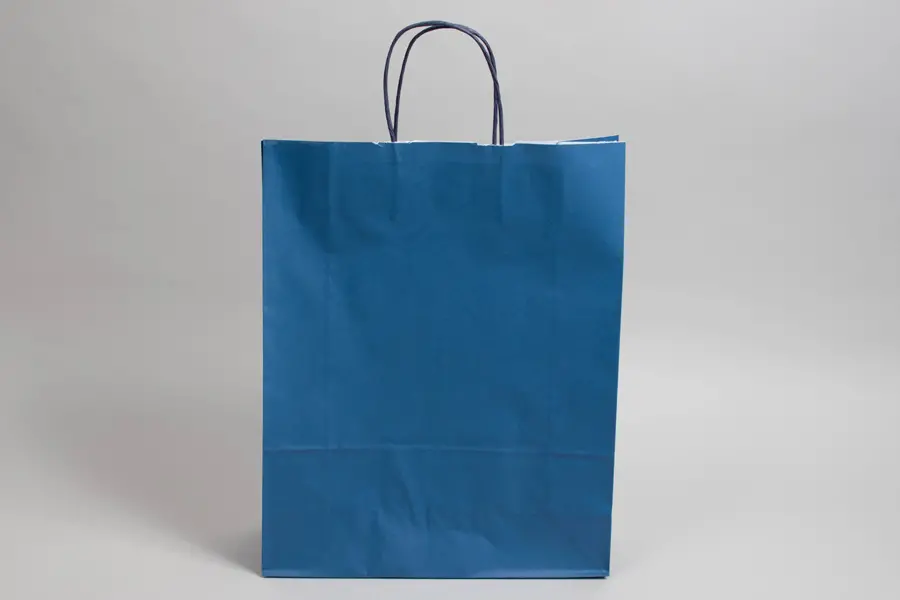 12-1/2W x 4-3/4D x 15-3/4H, Tinted Colors on Kraft Base Paper Bags with Twisted Paper Handles, Bright Navy Blue