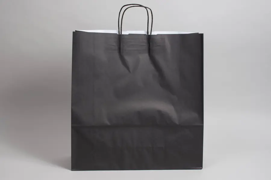 17-1/4W x 6D x 18H, Tinted Colors on Kraft Base Paper Bags with Twisted Paper Handles, Black