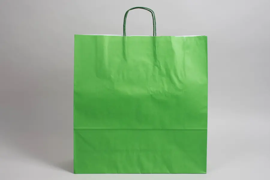 17-1/4W x 6D x 18H, Tinted Colors on Kraft Base Paper Bags with Twisted Paper Handles, Bright Kelly Green