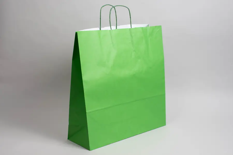 17-1/4W x 6D x 18H, Tinted Colors on Kraft Base Paper Bags with Twisted Paper Handles, Bright Kelly Green