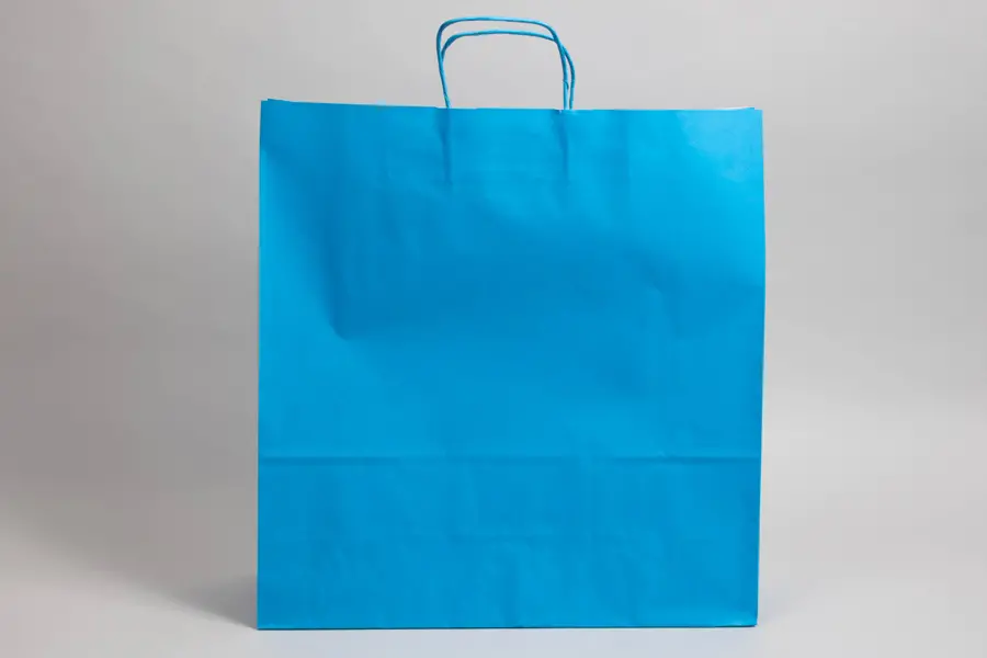 17-1/4W x 6D x 18H, Tinted Colors on Kraft Base Paper Bags with Twisted Paper Handles, Bright Process Blue