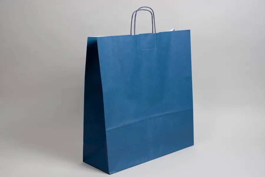 17-1/4W x 6D x 18H, Tinted Colors on Kraft Base Paper Bags with Twisted Paper Handles, Bright Navy Blue