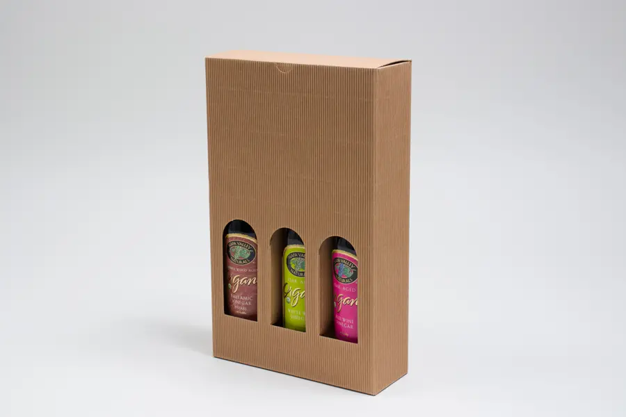 7-7/8L x 2-4/7W x 12-4/7H, Italian Textured Kraft Olive Oil & Vinegar Boxes, Ribbed Kraft