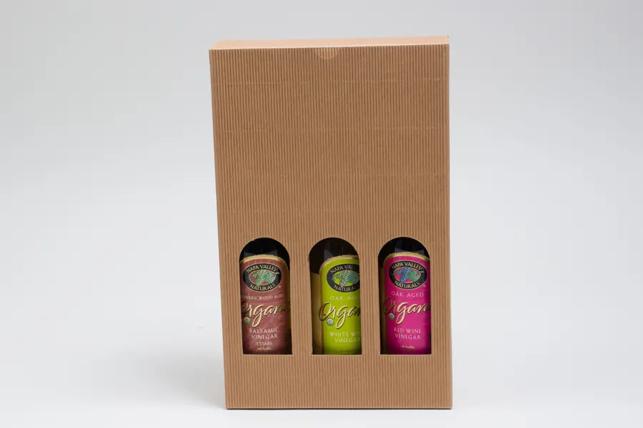 7-7/8L x 2-4/7W x 12-4/7H, Italian Textured Kraft Olive Oil & Vinegar Boxes, Ribbed Kraft