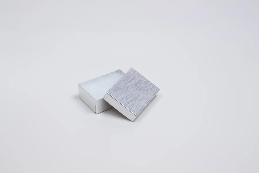 1-1/8L x 1-3/4W x 5/8H, Textured Two-Piece Jewelry Boxes, Silver Linen
