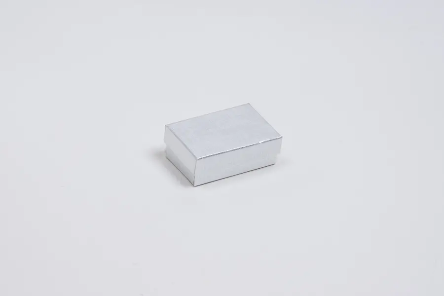 1-1/8L x 1-3/4W x 5/8H, Textured Two-Piece Jewelry Boxes, Silver Linen
