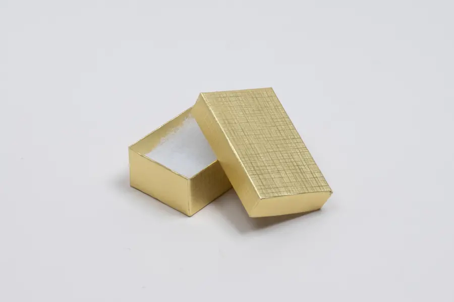 1-1/2L x 2-1/2W x 7/8H, Textured Two-Piece Jewelry Boxes, Gold Linen