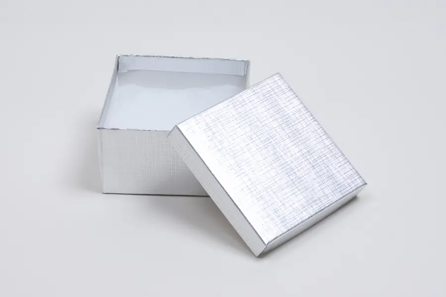 3-1/2L x 3-1/2W x 2H, Textured Two-Piece Jewelry Boxes, Silver Linen