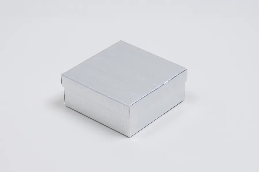 3-1/2L x 3-1/2W x 2H, Textured Two-Piece Jewelry Boxes, Silver Linen