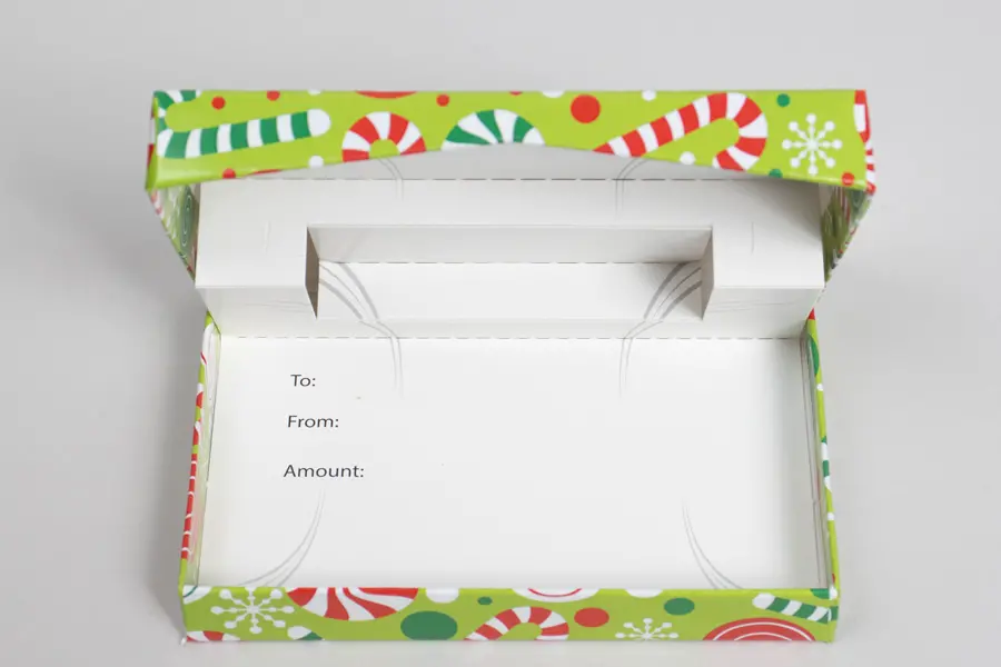 4-5/8L x 3-3/8W x 5/8H, Pop-Up Gift Card Boxes, Peppermint Party