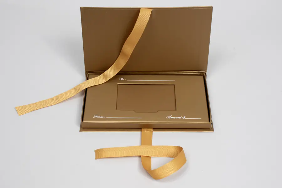 7-1/2L x 4-1/4W x 5/8H, Platform Gift Card Boxes, Matte Gold