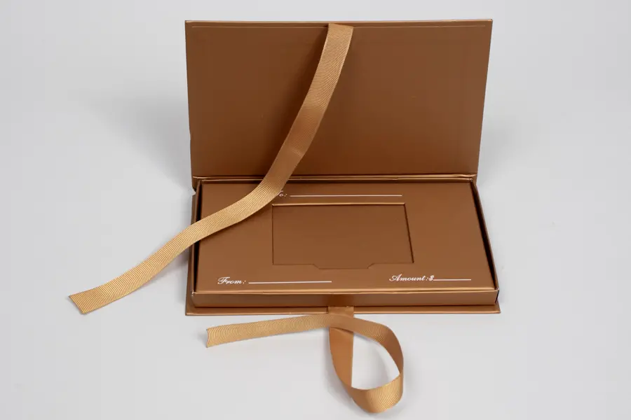 7-1/2L x 4-1/4W x 5/8H, Platform Gift Card Boxes, Matte Copper