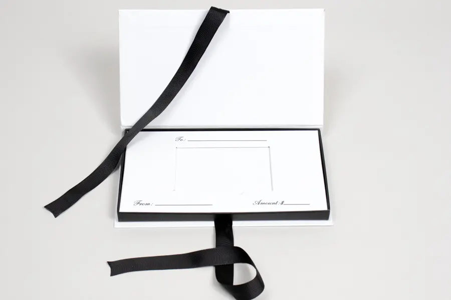 7-1/2L x 4-1/4W x 5/8H, Platform Gift Card Boxes, White/Black