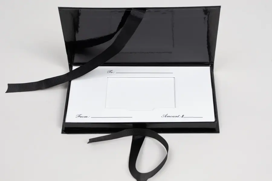 7-1/2L x 4-1/4W x 5/8H, Platform Gift Card Boxes, Black Gloss