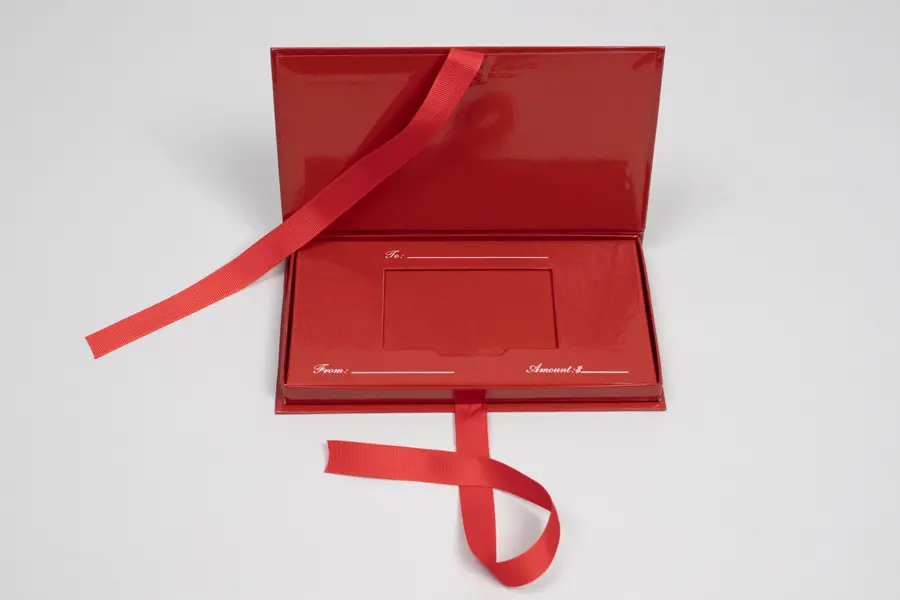 7-1/2L x 4-1/4W x 5/8H, Platform Gift Card Boxes, Red Gloss