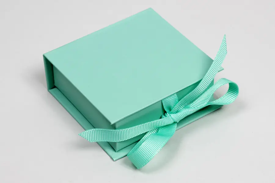 2-3/4L x 2-3/4W x 1H, Deluxe Ribbon Jewelry Boxes, Matte Turquoise