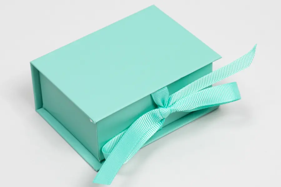 3L x 2-1/8W x 1-1/4H, Deluxe Ribbon Jewelry Boxes, Matte Turquoise
