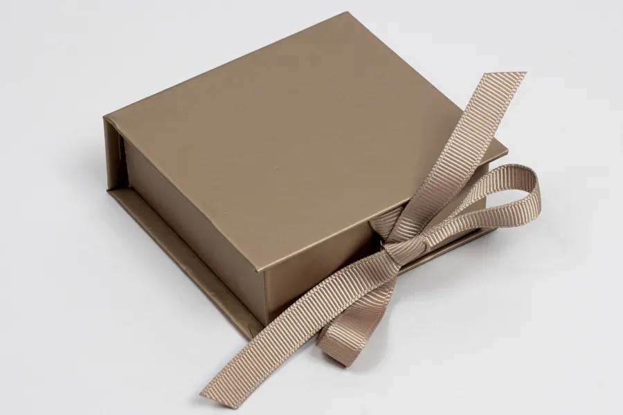 2-3/4L x 2-3/4W x 1H, Deluxe Ribbon Jewelry Boxes, Matte Champagne