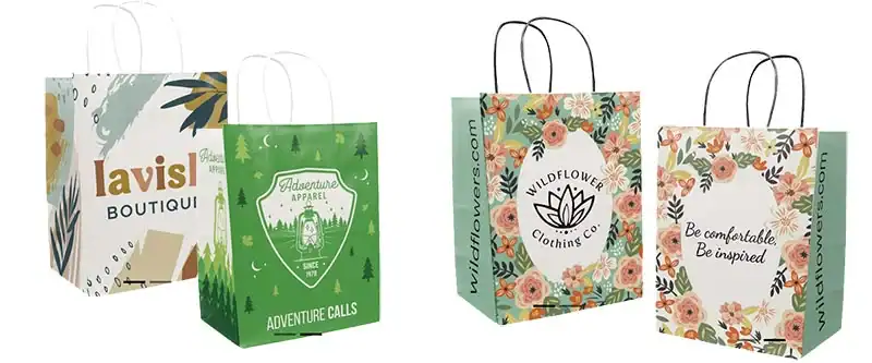 8.5W x 5D x 10.5L, Full Color All Sides White Kraft Paper Twist Handle Bags, Black Handle