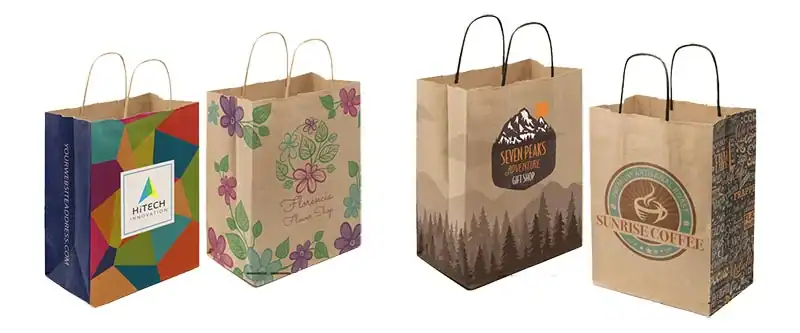 8.5W x 5D x 10.5L, Full Color All Sides Natural Kraft Paper Twist Handle Bags, Black Handle