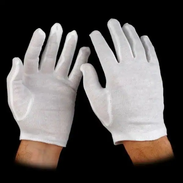 Cotton Gloves w/Hem, White, Large