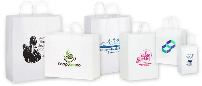 5W x 3-1/2L x 8H, Short Run Imprinted White Shoppers, White