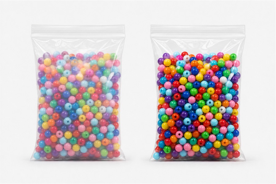 Product visibility comparison between standard clear and high clarity bags