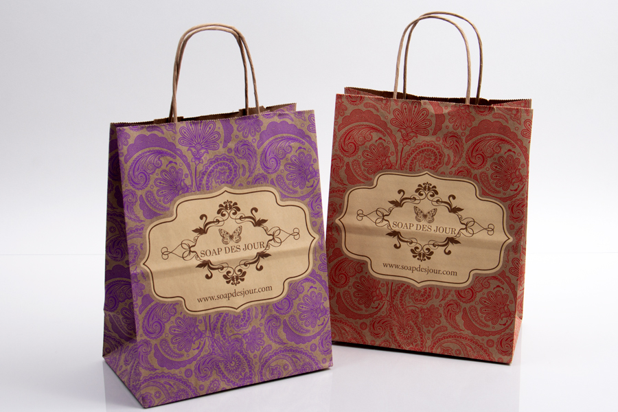 Custom paper shopping bag example for Soap Des Jour