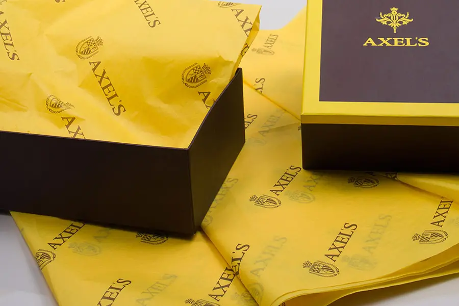 Custom Printed Tissue Paper and Matching Gif Box - Axels