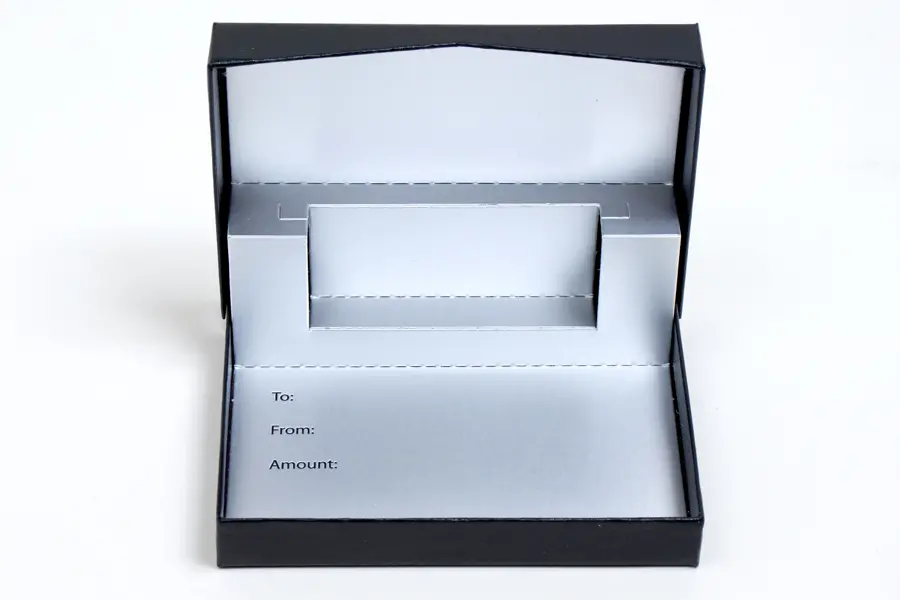 4-5/8L x 3-3/8W x 5/8H, Pop-Up Gift Card Boxes, Tuxedo Black Linen