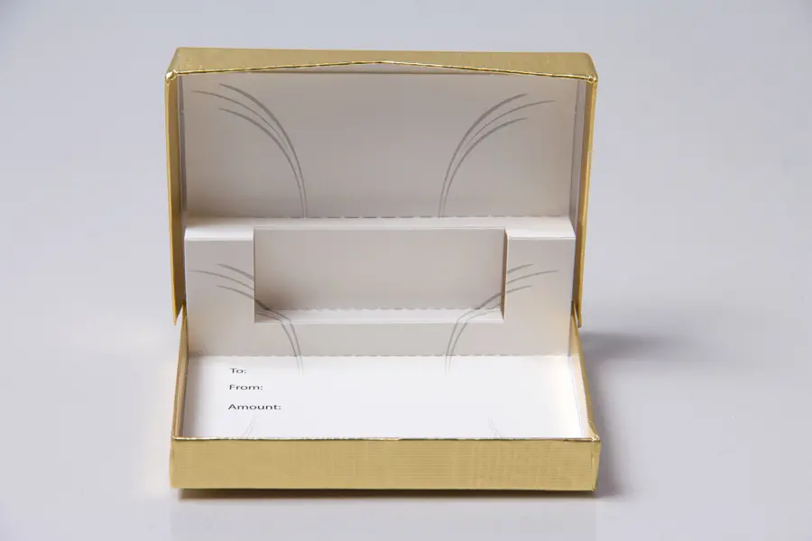 4-5/8L x 3-3/8W x 5/8H, Pop-Up Gift Card Boxes, Gold Metallic Embossed