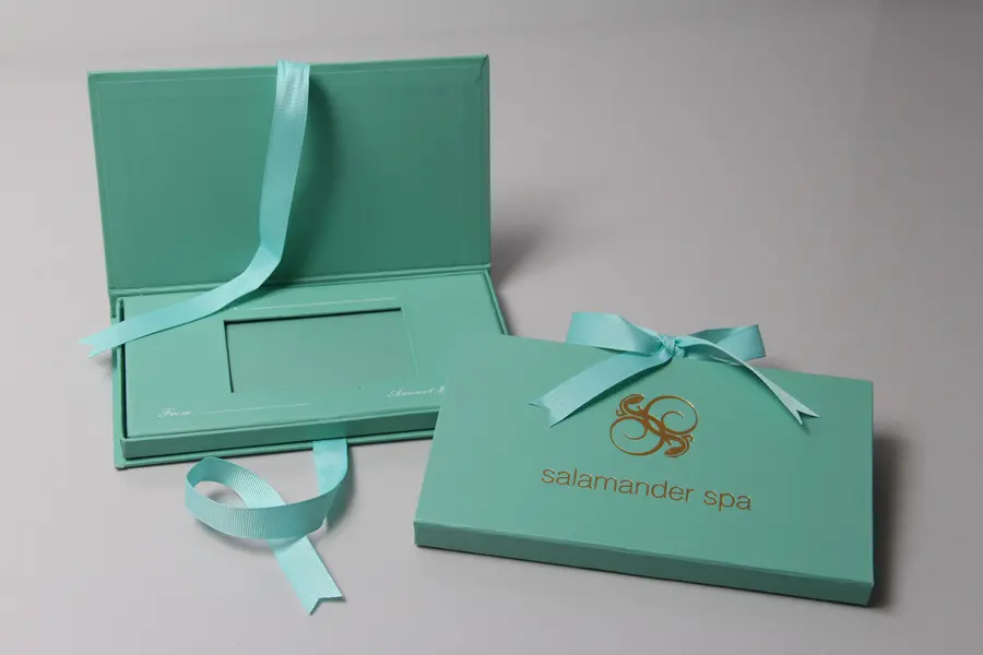 Custom Printed Ribbon Tied Gift-card Box - Salamander Spa